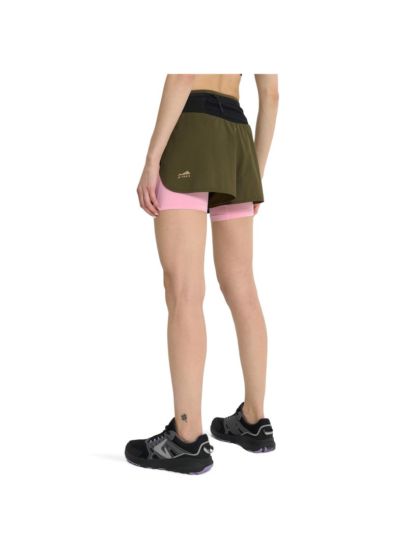 Demix Women's Running Shorts Green/Pink, Demix, MOVI Cool+ Moisture-Wicking, Compression Inner Shorts, 5 Pockets, Reflective Details for Safety - Image 3