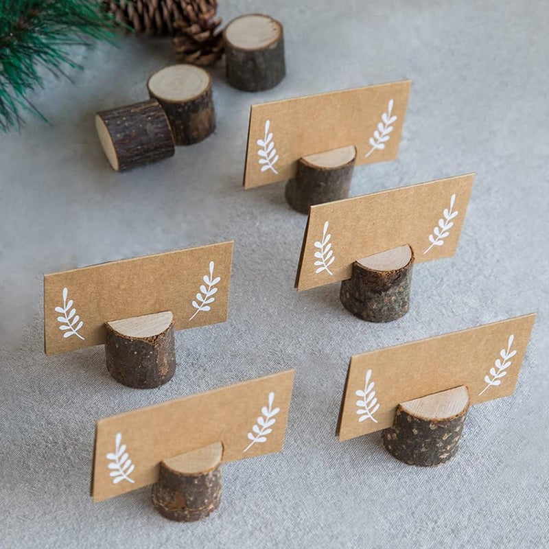 Jofefe 20Pcs Wood Place Card Holders and 24Pcs Kraft Table Place Cards, Rustic Table Number Holders, Food Labels, Name Card Photo Picture Holders for Harvest Fall Thanksgiving Wedding Birthday Party. - Image 5