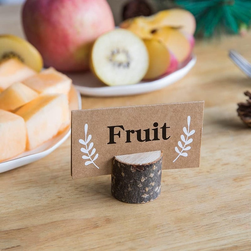 Jofefe 20Pcs Wood Place Card Holders and 24Pcs Kraft Table Place Cards, Rustic Table Number Holders, Food Labels, Name Card Photo Picture Holders for Harvest Fall Thanksgiving Wedding Birthday Party. - Image 3