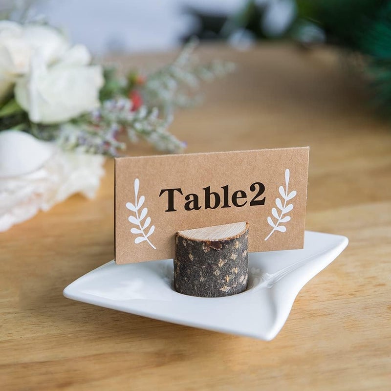 Jofefe 20Pcs Wood Place Card Holders and 24Pcs Kraft Table Place Cards, Rustic Table Number Holders, Food Labels, Name Card Photo Picture Holders for Harvest Fall Thanksgiving Wedding Birthday Party. - Image 4