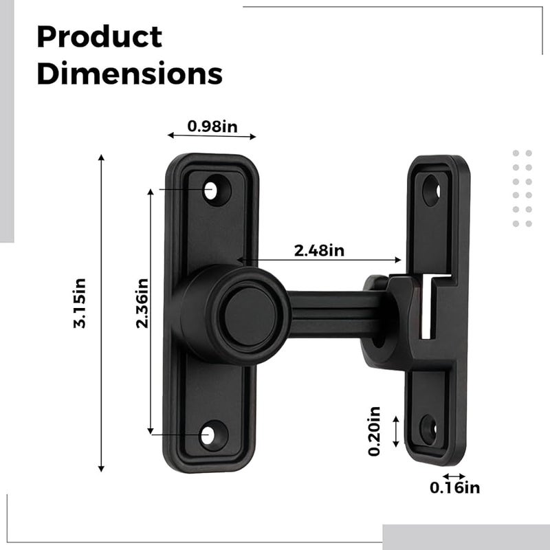 Black Sliding Barn Door Lock Kit 90 180 Degrees Flip Gate Latch with Spring Ball for Windows Garage Garden Gates - Image 4