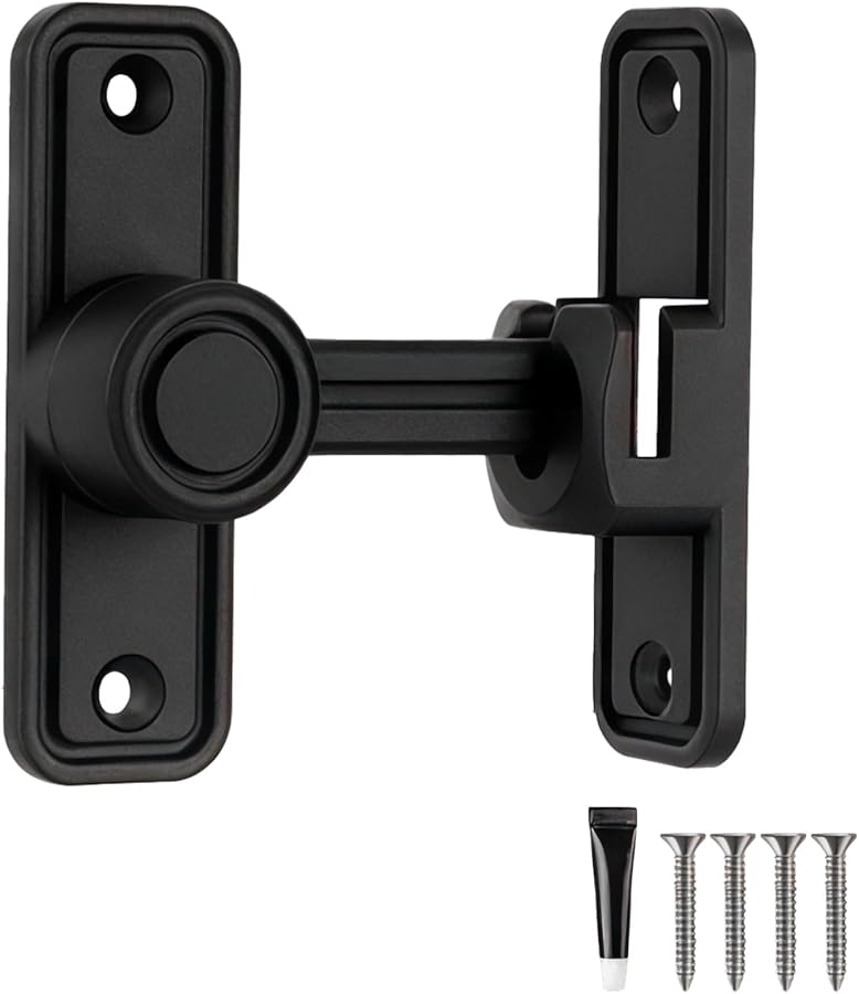 Black Sliding Barn Door Lock Kit 90 180 Degrees Flip Gate Latch with Spring Ball for Windows Garage Garden Gates - Image 2