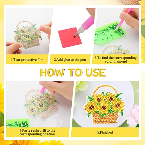 BBTO 12 Pcs Sunflower Gnome Diamond Painting Keychains 5d Diamond Key Chain Kit DIY Diamond Art Keychains for Beginners Kids Adults DIY Key Ring Pendant Summer Crafts Making, yellow - Image 5