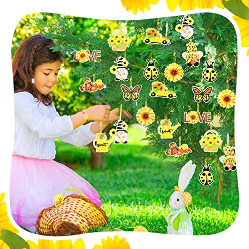BBTO 12 Pcs Sunflower Gnome Diamond Painting Keychains 5d Diamond Key Chain Kit DIY Diamond Art Keychains for Beginners Kids Adults DIY Key Ring Pendant Summer Crafts Making, yellow - Image 2