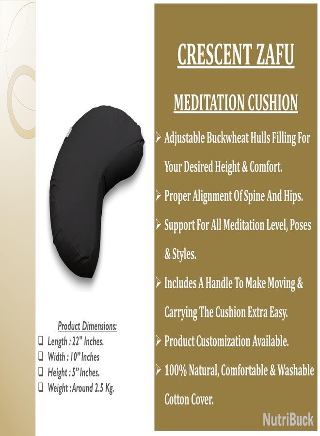 NutriBuck® Large Crescent Zafu Meditation Cushion Filled with Buckwheat Hulls, This Unique Crescent Design Offers Optimal Comfort and Support for Your Meditative Journey (L-GraaeY, Large) - Image 2