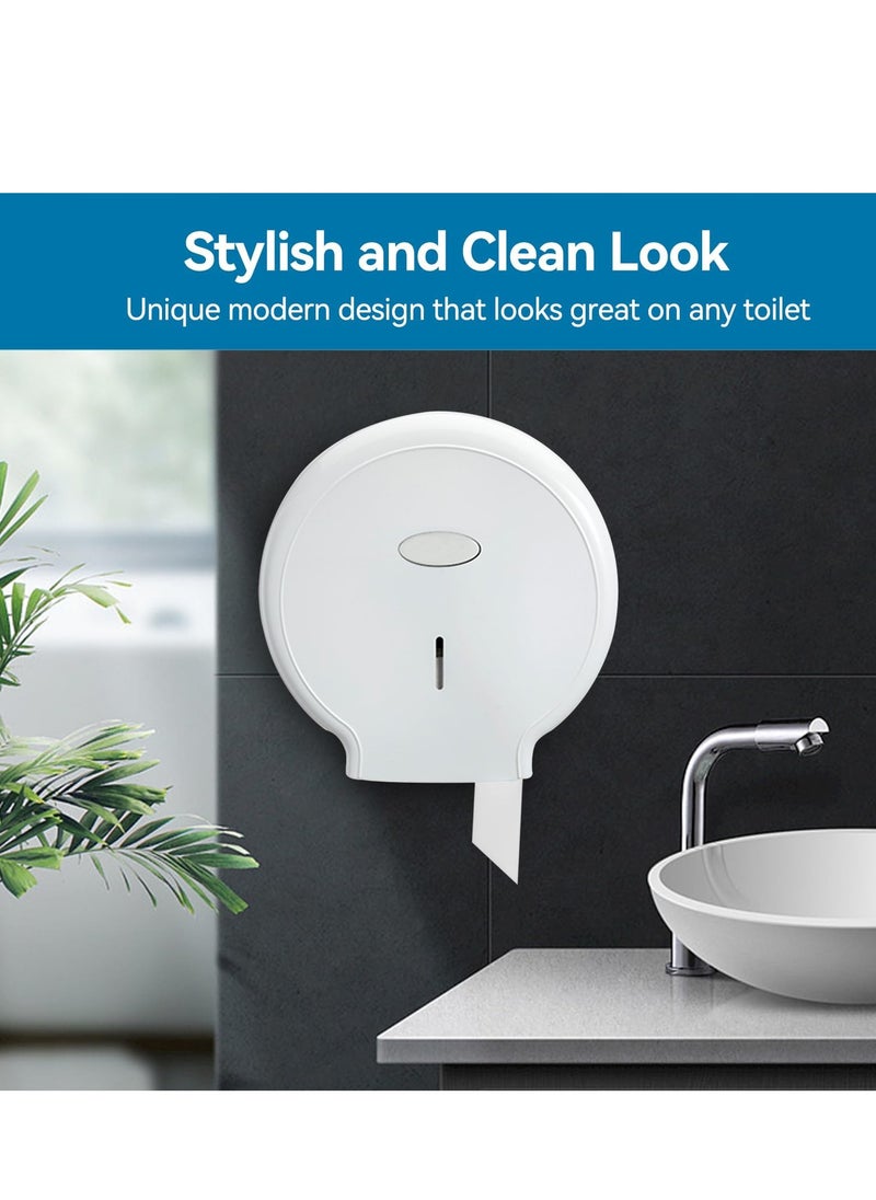 SYOSI - Wall Mounted Toilet Roll Dispenser 10.6×11.0×4.7inch Jumbo Toilet Paper Holder for Bathroom Waterproof and Durable No Punching Required Plastic Paper Dispenser for School Bathroom Office White - Image 1