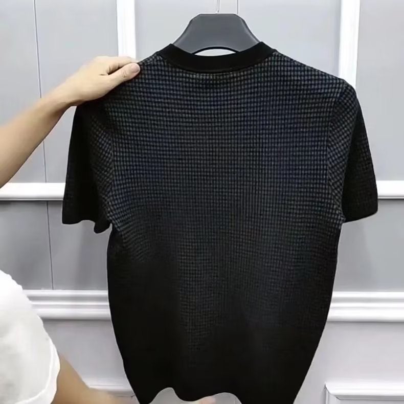 Ice Silk Knitted Short-Sleeved T-Shirt Men's Summer Thin Trendy Brand Ins Loose Five-Point Half-Sleeved Boys' T-Shirt Tops - Image 5