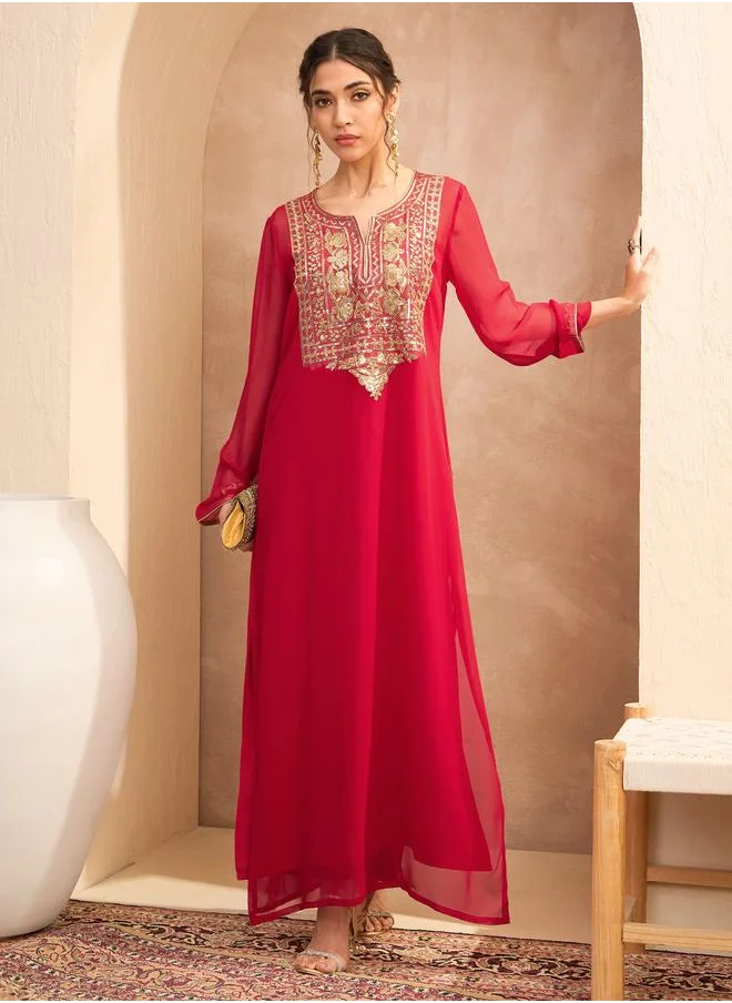 SASSAFRAS Sassafras Women Red Embellished Round Neck Abaya Dress