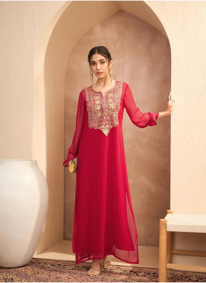 SASSAFRAS Sassafras Women Red Embellished Round Neck Abaya Dress