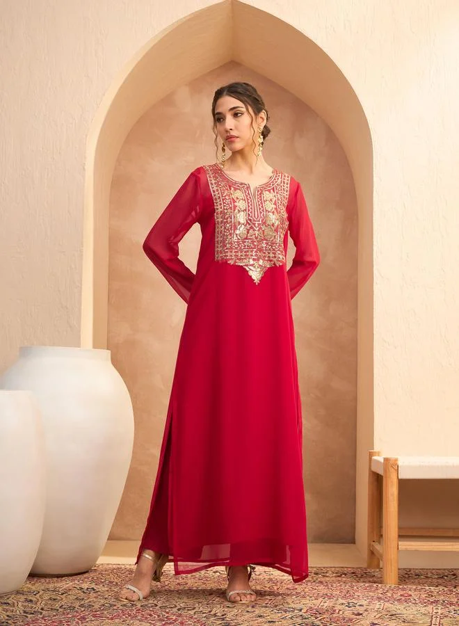SASSAFRAS Sassafras Women Red Embellished Round Neck Abaya Dress