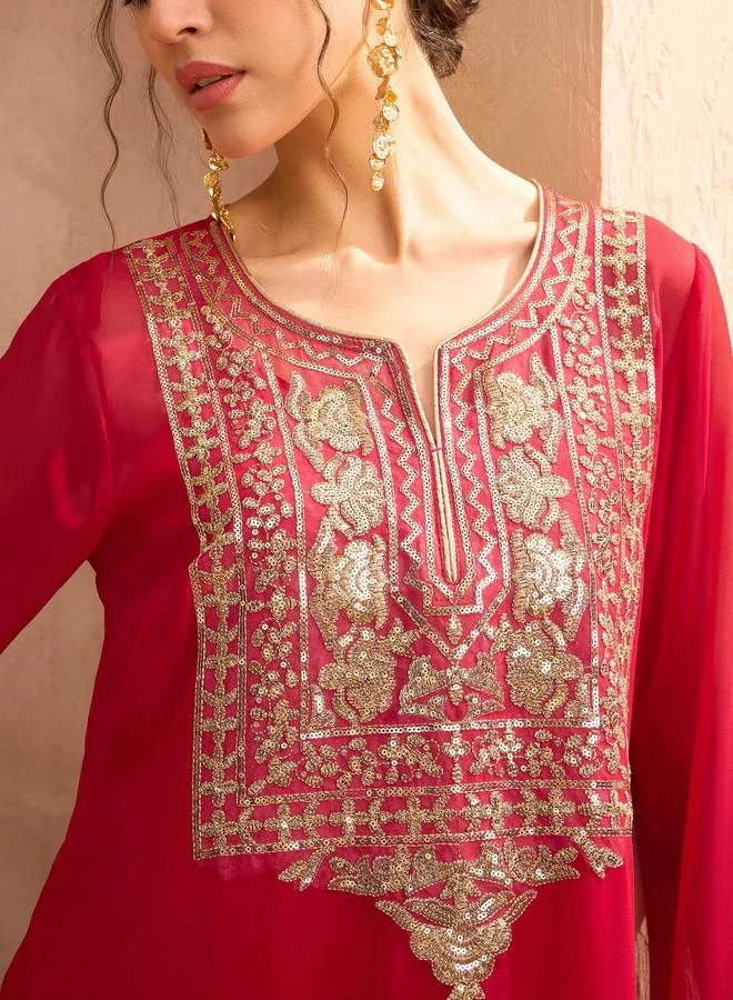 SASSAFRAS Sassafras Women Red Embellished Round Neck Abaya Dress