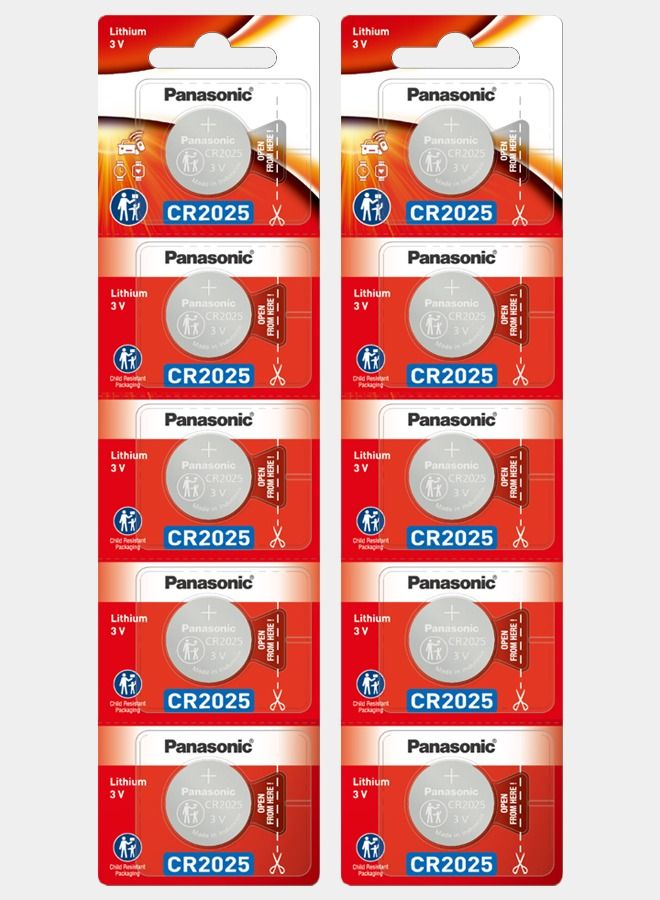 Panasonic 10 Pieces CR2025 Lithium Batteries Silver - Image 1