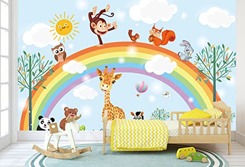 MFWFM Rainbow Kids Wallpaper Nursery Cartoon Animal Fairy Colorful Wall Mural for Bedroom Living Room (Not Peel n' Stick) - Image 2