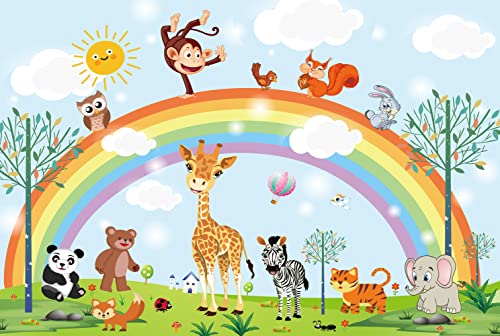 MFWFM Rainbow Kids Wallpaper Nursery Cartoon Animal Fairy Colorful Wall Mural for Bedroom Living Room (Not Peel n' Stick) - Image 3