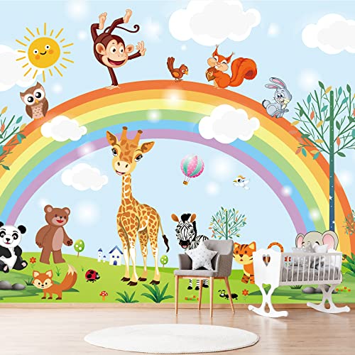 MFWFM Rainbow Kids Wallpaper Nursery Cartoon Animal Fairy Colorful Wall Mural for Bedroom Living Room (Not Peel n' Stick) - Image 1
