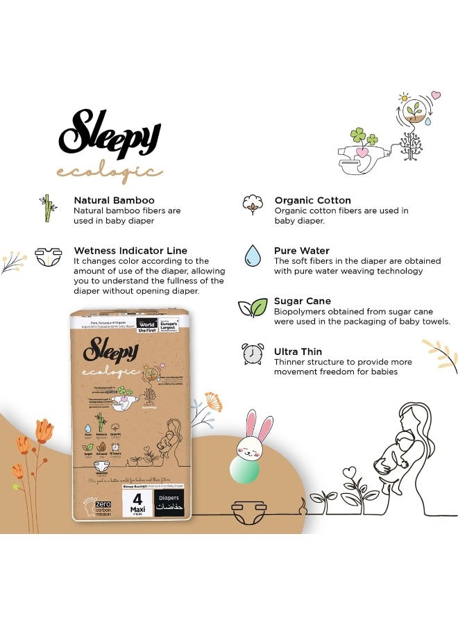 Sleepy حفاضات إيكولوجية حجم 4، مضادة للحساسية، نباتية، قابلة للتحلل، مستدامة، حفاضات مميزة مزودة بشريط مع امتصاص عالي، حفاضات جافة عضوية للأطفال من 7-16 كجم، 100% مانعة للتسرب، 156 قطعة - Image 5