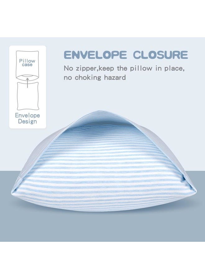 Zenssia Organic Cotton Toddler Pillowcase/Travel Pillowcase Pack of 2 Set 13x18 Inches with Envelope Closure - Soft & Breathable Baby Pillow Case Cover Blue Stripe - Image 3