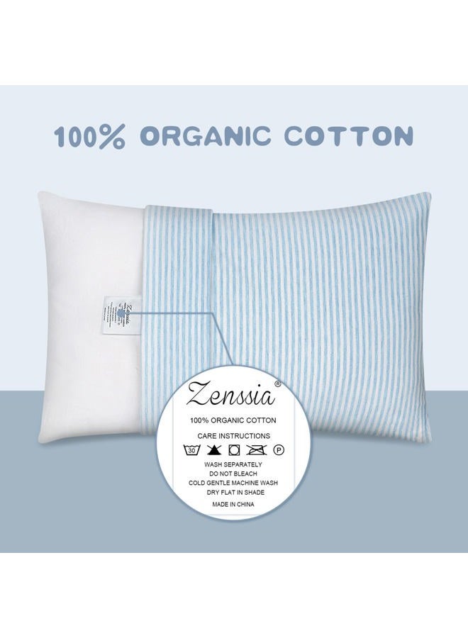 Zenssia Organic Cotton Toddler Pillowcase/Travel Pillowcase Pack of 2 Set 13x18 Inches with Envelope Closure - Soft & Breathable Baby Pillow Case Cover Blue Stripe - Image 2