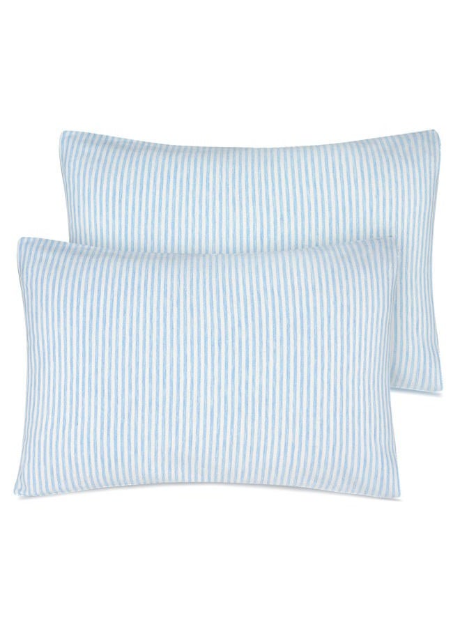 Zenssia Organic Cotton Toddler Pillowcase/Travel Pillowcase Pack of 2 Set 13x18 Inches with Envelope Closure - Soft & Breathable Baby Pillow Case Cover Blue Stripe - Image 1