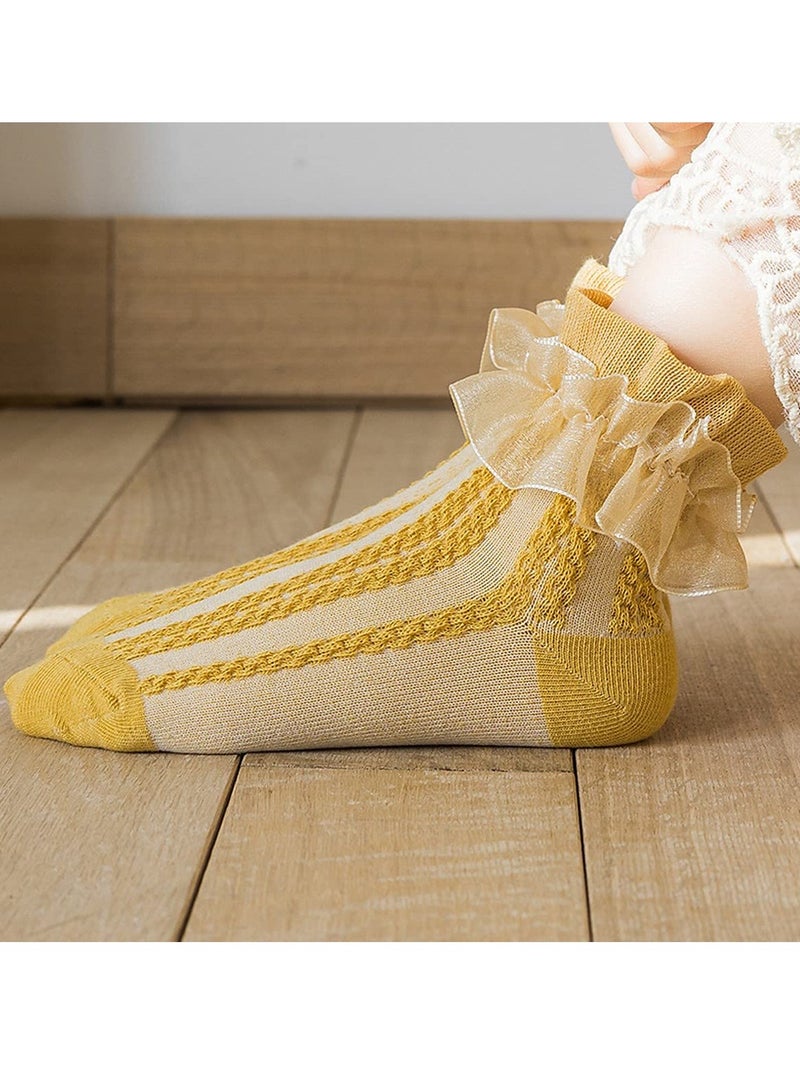 6 Pairs Girls Lace Ruffle Cotton Frilly Ankle Socks Cotton White Princess Dance Dress Socks for Little/Big Kids 4-6Y (6 colors) - Image 4