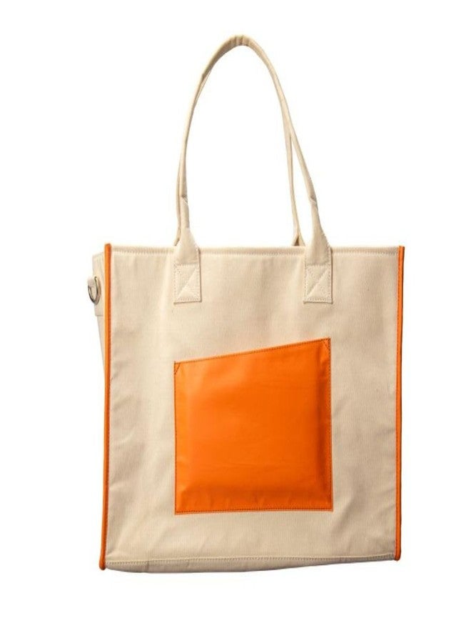 abrazo Canvas Tote Handbag with Shoulder Strap, Orange Accent Panel, Cream Colour - Image 2