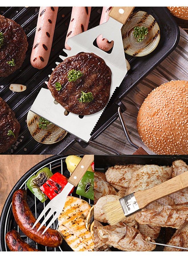 7 Piece BBQ Set,Stainless Steel BBQ Tool Set,Outdoor Grilling Accessories with Storage Apron for Camping/Backyard Grilling