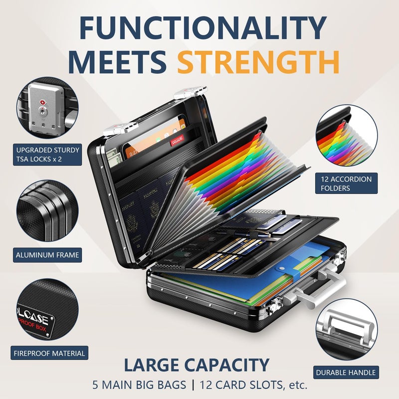 COLCASE Fireproof Document Box, Ultra Hard Case All-Around Fireproof Box with TSA Lock Aluminum Frame Zipperless Hard-Shell Safe Box for Documents Valuables Passports Black - Image 5