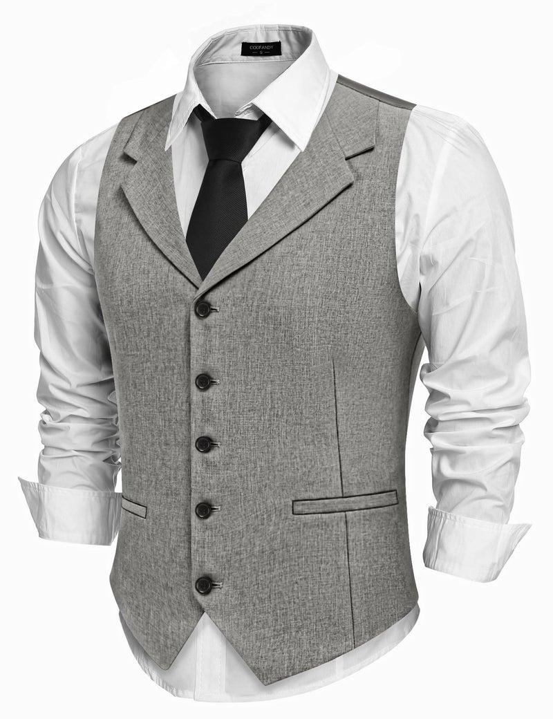 COOFANDY Grey Suit Vest Men Dress Casual Vests Slim Fit Formal Waistcoat, Gray, XL - Image 1