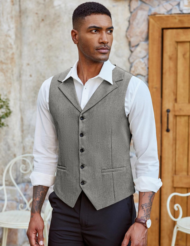 COOFANDY Grey Suit Vest Men Dress Casual Vests Slim Fit Formal Waistcoat, Gray, XL - Image 3