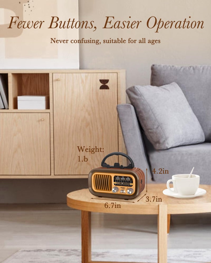 PRUNUS J150 Vintage/Retro Radio Bluetooth Speaker, AM FM Radio with Bluetooth, Bluetooth Radio, Support TF Card/USB Playing, TWS, D Battery Operated Radio, Rechargeable Radios - Image 3