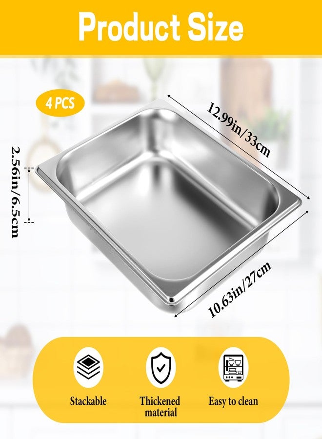 EupHHonycs 4 Pack Half Size Hotel Pans 2.5" Deep 1/2 Size Stainless Steel Steam Table Pan Anti-Jam Food Pan Chafing Pan for Hotel, Party, Buffet, Chafing Dishes, Catering Supplies - Image 2