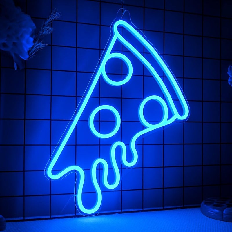 Horoof Home Blue LED Acrylic Pizza Slice Neon Wall Light - Dripping Cheese Decor for Restaurants and Home Kitchens - Image 3