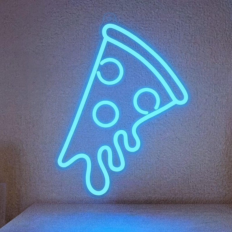 Horoof Home Blue LED Acrylic Pizza Slice Neon Wall Light - Dripping Cheese Decor for Restaurants and Home Kitchens - Image 1