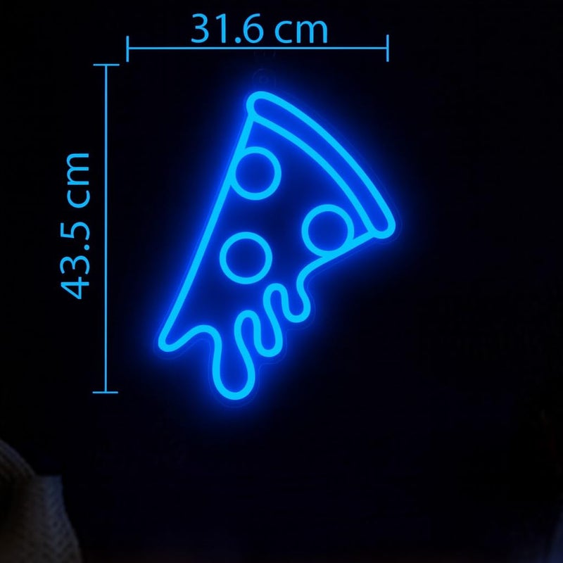 Horoof Home Blue LED Acrylic Pizza Slice Neon Wall Light - Dripping Cheese Decor for Restaurants and Home Kitchens - Image 2