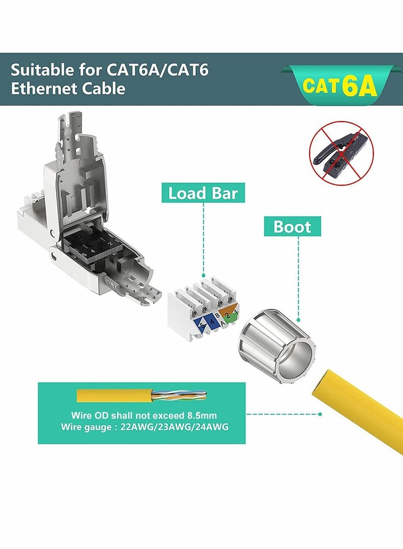 كابتن تيك RJ45 Cat6A Connectors, Tool-Free Reusable Shielded Ethernet Termination Plugs for 23AWG SFTP UTP Cable, 10G Easy Internet Plug, Fast Field Installation (4 Pack) - Image 3