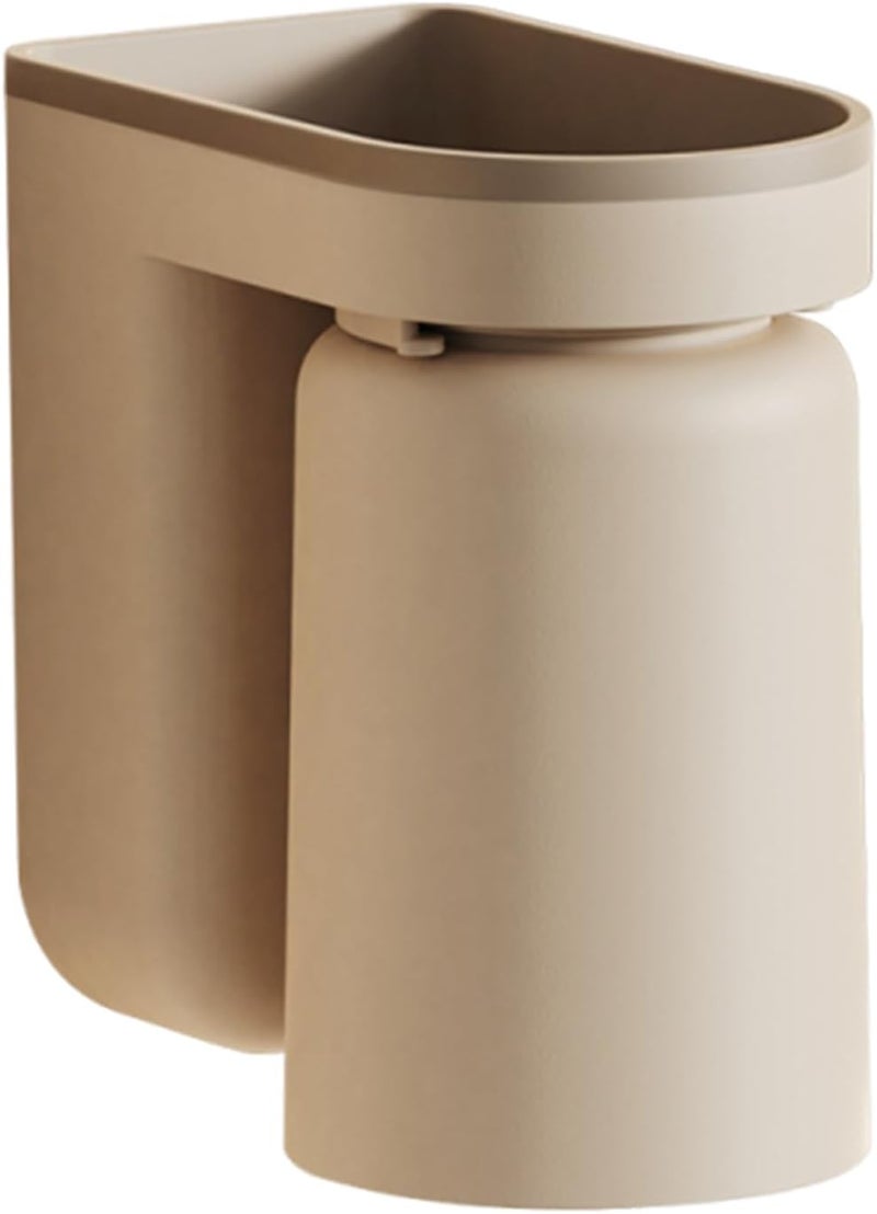 Beige Toothbrush Holder Wall Mount No Drill Adhesive Bathroom Organizer With 2 Cups - Image 1
