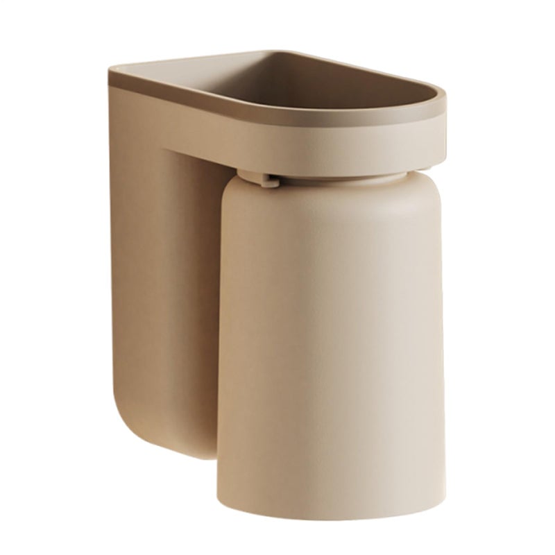 Beige Toothbrush Holder Wall Mount No Drill Adhesive Bathroom Organizer With 2 Cups - Image 2