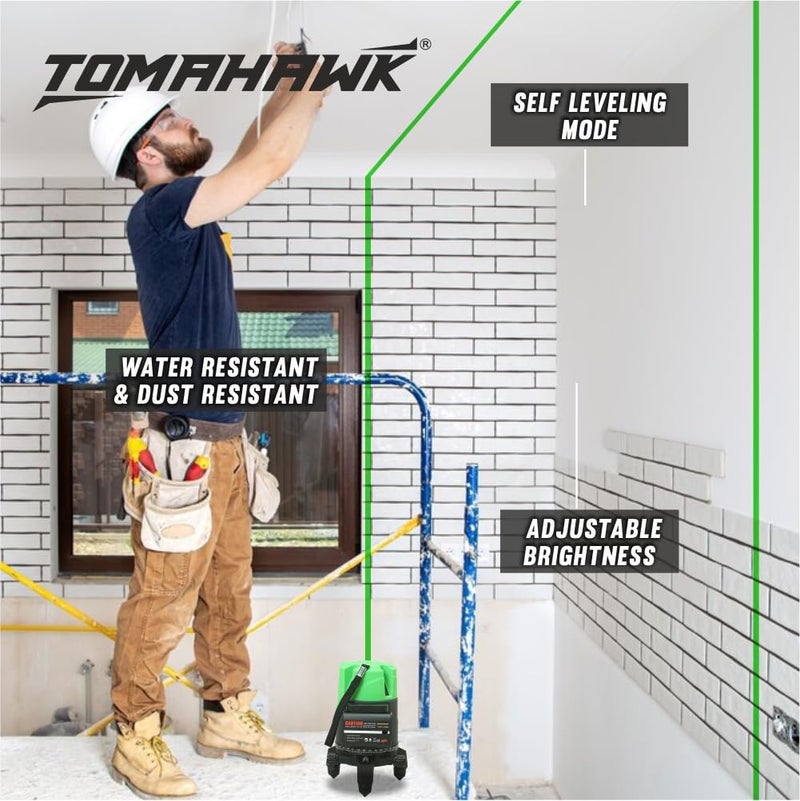 Tomahawk Professtional TLL-B-02-N 2 Lines 3D Horizontal and vertical green laser cross self leveling laser level - Waterproof and Rechargeable - Image 2