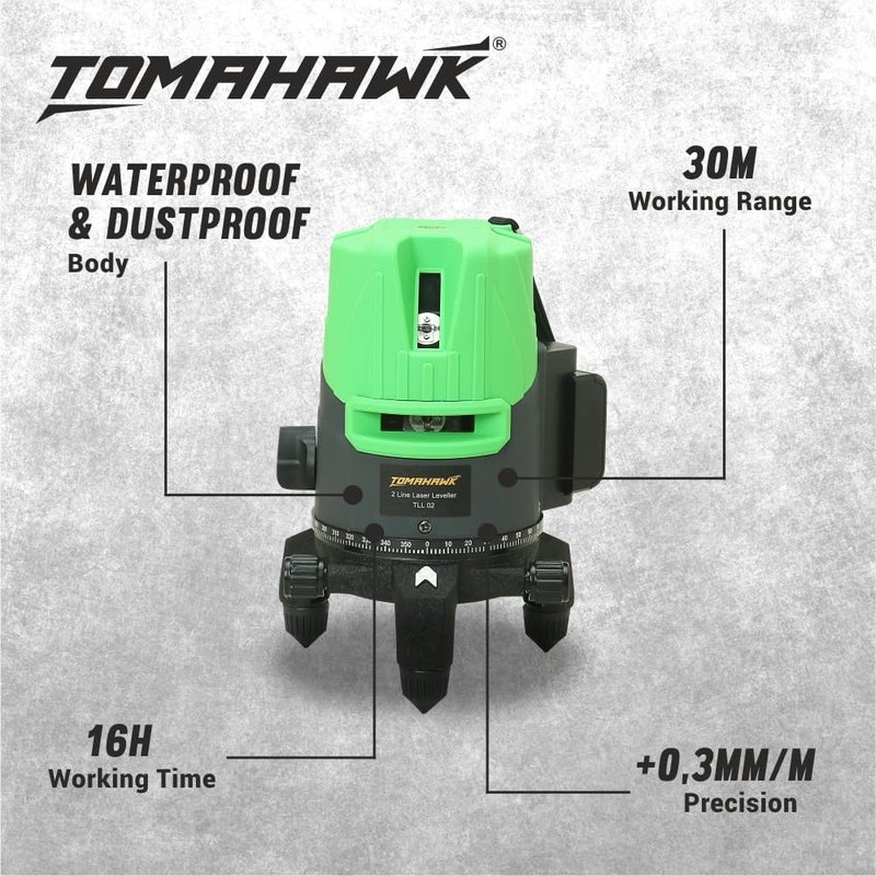 Tomahawk Professtional TLL-B-02-N 2 Lines 3D Horizontal and vertical green laser cross self leveling laser level - Waterproof and Rechargeable - Image 5