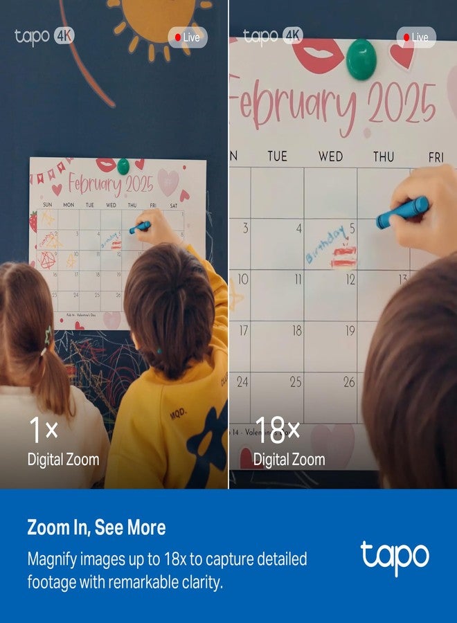 تابو كاميرا أمان داخلية Tapo 4K Pan/Tilt لمراقبة الأطفال، وكاميرا للكلاب مع كشف الحركة وتتبعها، وعرض 360 درجة، ورؤية ليلية ملونة، وتخزين SD/سحابي، وتعمل مع Alexa وGoogle وBixby RoomCam 4K - Image 4