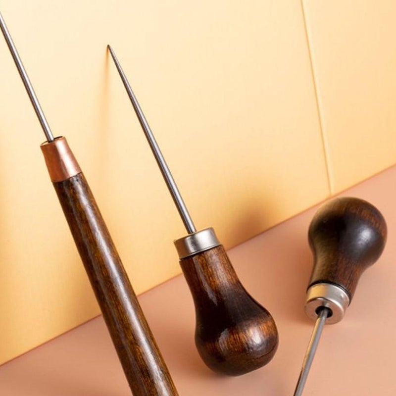 Gourd-shaped solid steel awl needle for manual drilling, shoe repair, shoe mending, straight awl for sewing, wooden handle awl for shoe fitting tools. - Image 3