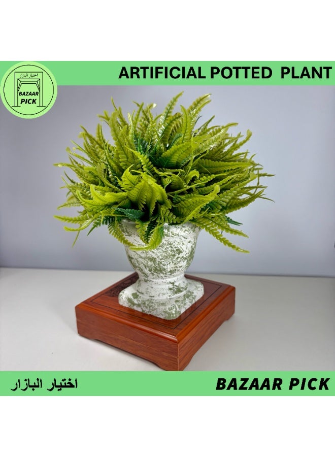 Artificial Plant With Pot - 20cm (7.9 inch) height Light Green Grass Ball, Small Faux Potted Shrub for Bathroom Vanity & Desktop Decoration - Image 5