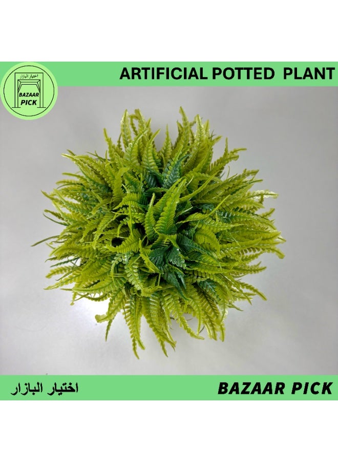 Artificial Plant With Pot - 20cm (7.9 inch) height Light Green Grass Ball, Small Faux Potted Shrub for Bathroom Vanity & Desktop Decoration - Image 3