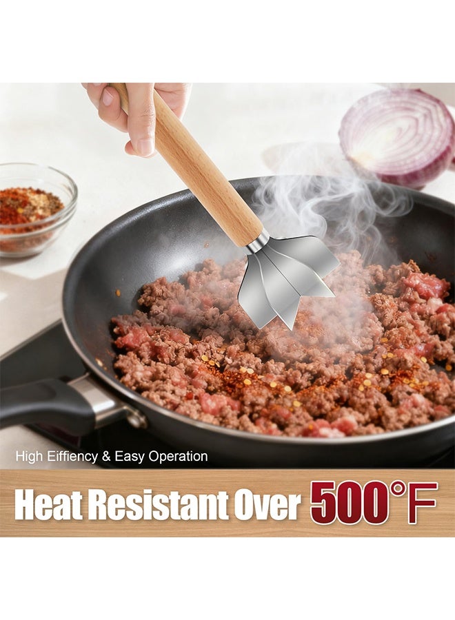 11 Inch 304 Stainless Steel Meat Masher with 6 Blades, Heavy Duty Metal Potato Masher Ground Beef Chopper for Hamburger Meat Mashed Potatoes Jam Baby Food - Image 3