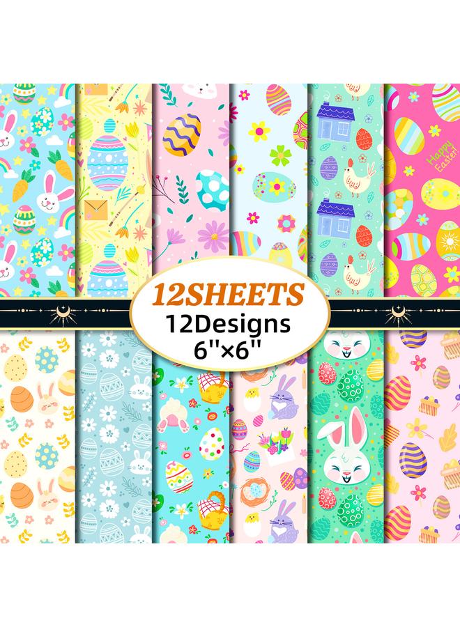Bluejw 12 Sheets Of Non-heavy Easter Bunny Egg Material Paper Holiday Packaging Handmade Photo Album Background Diy Paper - Image 1