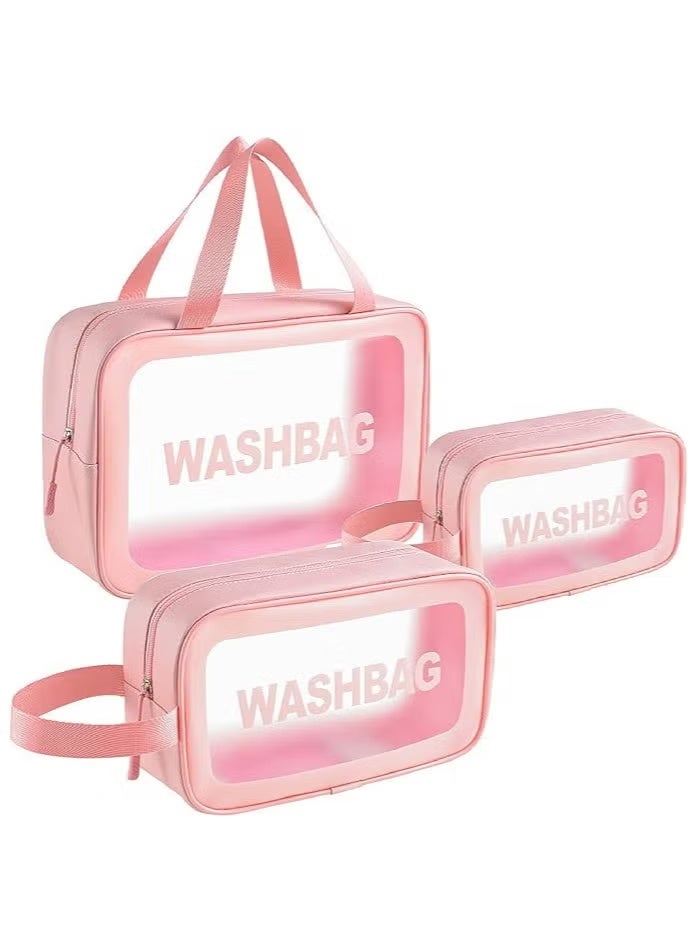 Clear Toiletry Bag, 3 Pcs Makeup Cosmetic Bag Transparent Travel Wash Bag for Women And Girls (Multi Color - Image 1