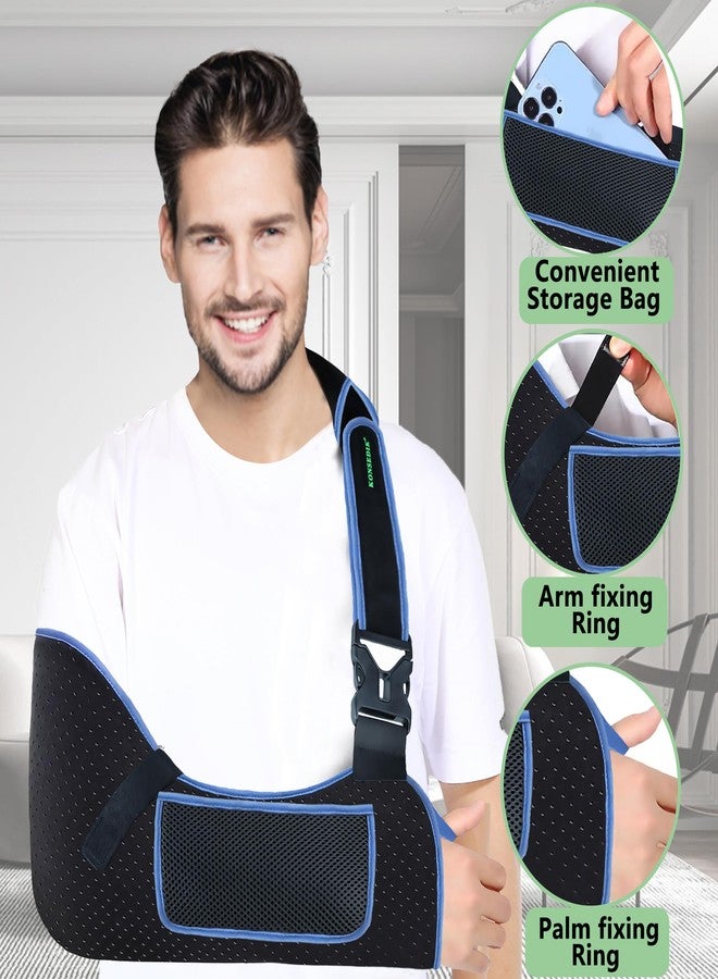 KONSEDIK Arm Sling Shoulder Support,Breathable Padded Brace with Pocket&Thumb Loop,Fits Left&Right Arm,for Rotator Cuff,Elbow,Wrist&Clavicle Injury,Post-Surgery Recovery for Men&Women(Black,Medium) - Image 2