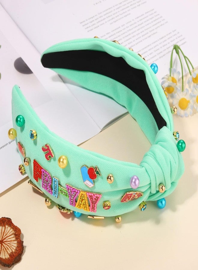 CEALXHENY Teacher Headband, Teacher Accessories, Crystal Pearl Knotted Headband for Women Cute Book Pencil Teach Charms Embellished Jeweled Top Knot Hairband, Teacher Appreciation Gifts (Pattern I) - Image 2