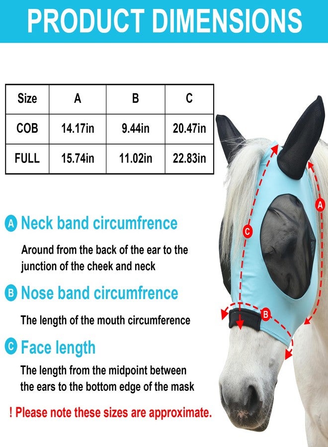 TARFEPA Stretchy Horse Fly Mask for Horses, Soft Lycra Equine Mesh Mask, Elasticity Horse Face Covering, Breathable&UV Protection, Pacific Blue, Cob - Image 5