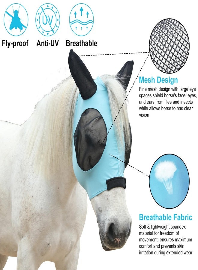 TARFEPA Stretchy Horse Fly Mask for Horses, Soft Lycra Equine Mesh Mask, Elasticity Horse Face Covering, Breathable&UV Protection, Pacific Blue, Cob - Image 2